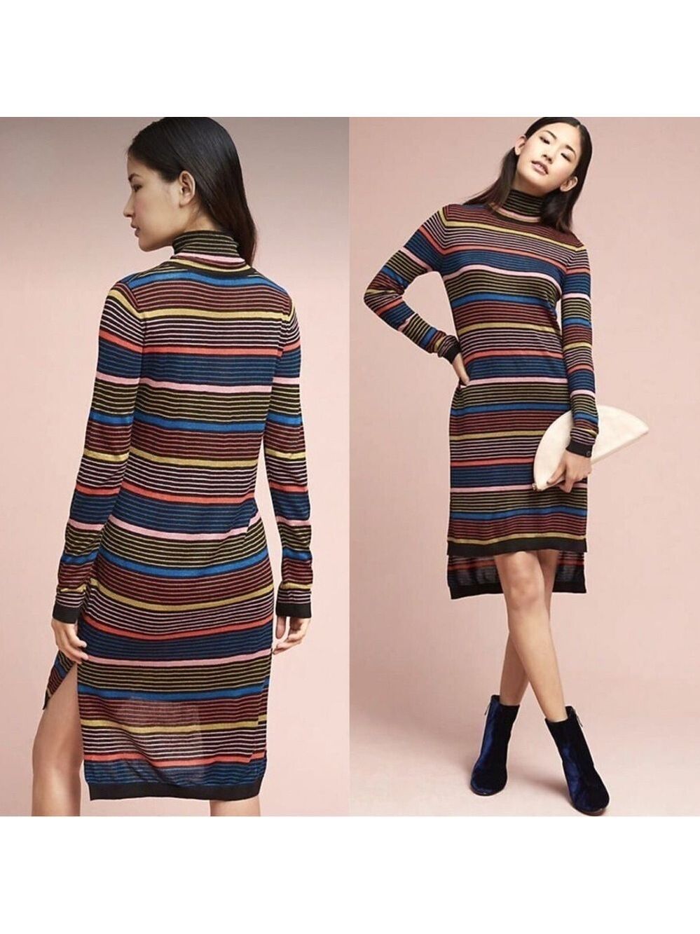 Maison Scotch & Soda Knitted Lurex Dress Midi Striped Size XS Anthropologie